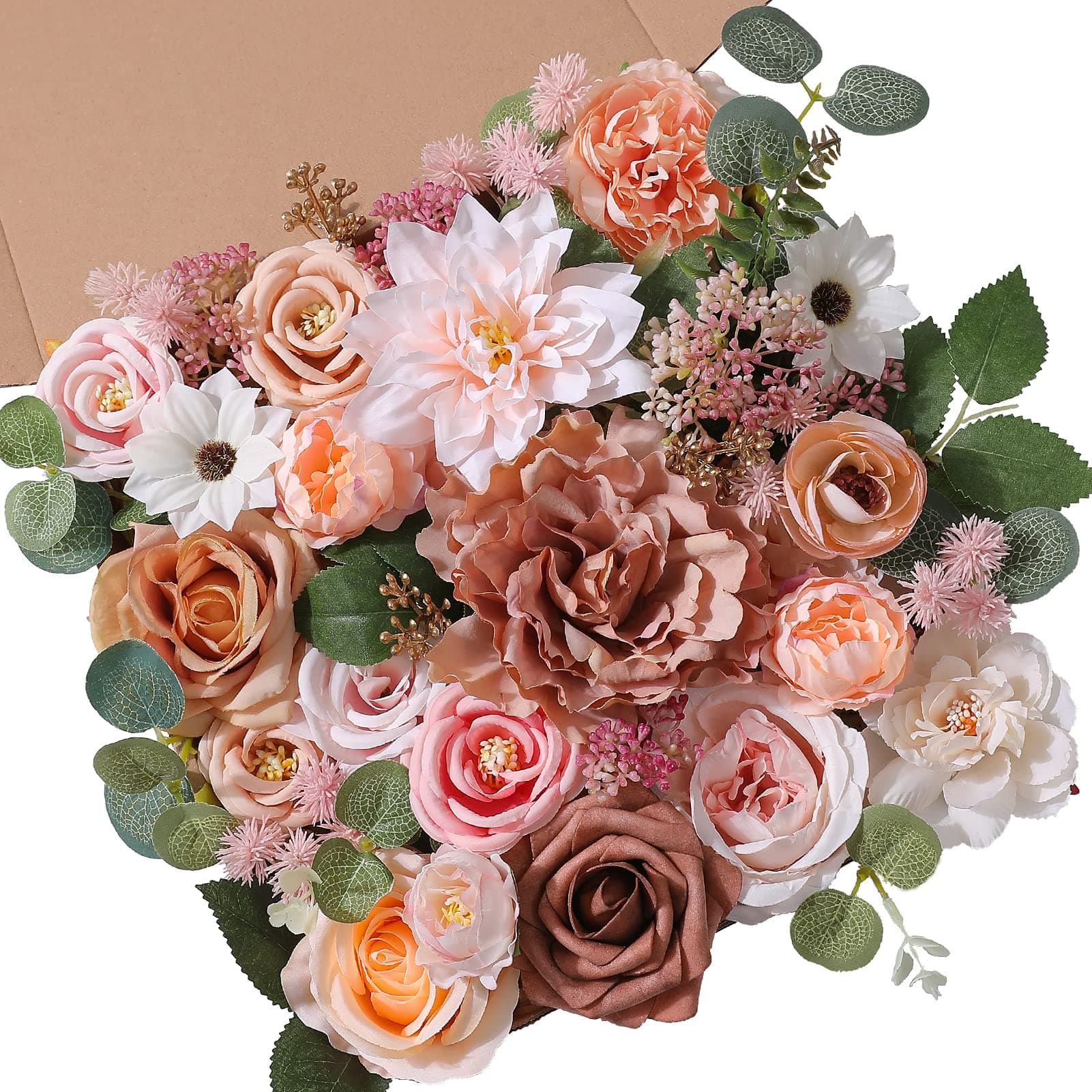 Serra Flora Artificial Flowers Combo Box Set Faux Flowers Bulk Flower Leaf with Stems for DIY Wedding Bouquets Centerpieces Baby Shower Party Home Decorations(Champagne Pink)