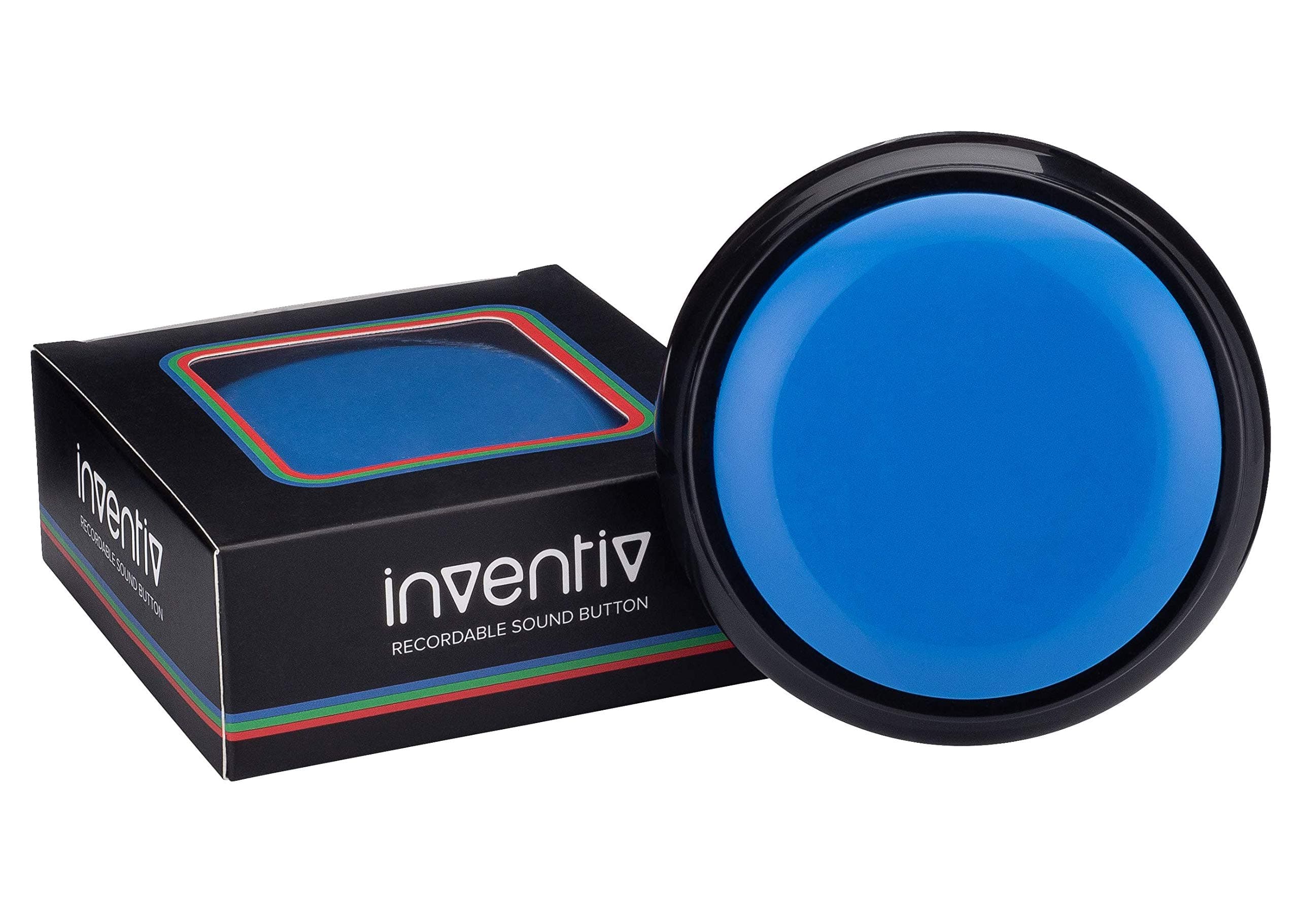 Inventiv 30 Second Custom Recordable Talking Button, Record & Playback Your Own Message, Quality Voice Sound Recorder - 15 Phrase Stickers Included (Blue)