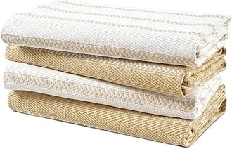 LANE LINEN Kitchen Towels Set of 4-18”x28” Absorbent Cotton Dish Towels, Quick-Drying Hand & Tea Towels for Kitchen, Light Tan