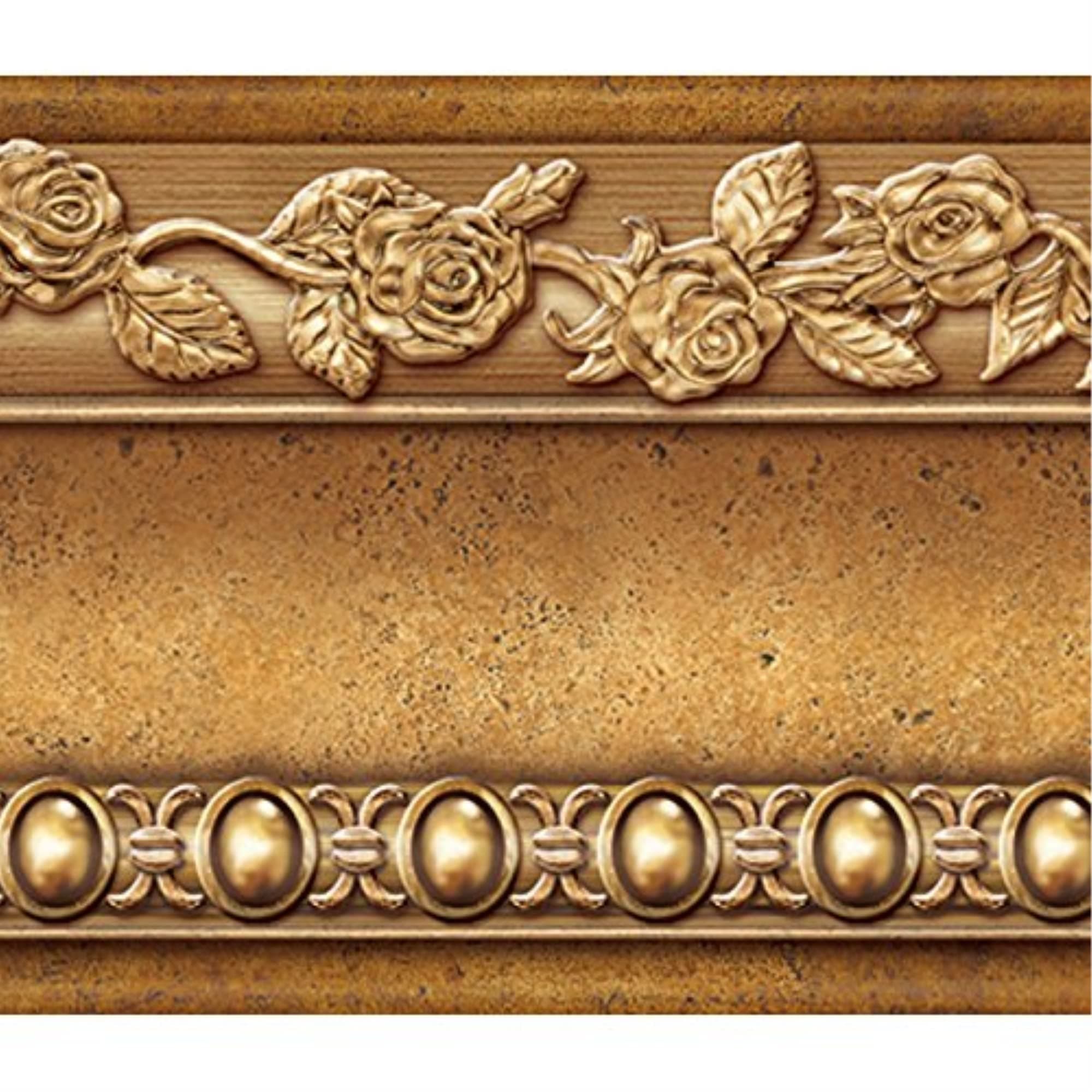 Flower Molding Peel and Stick Wall Border Easy to Apply (Gold Brown)