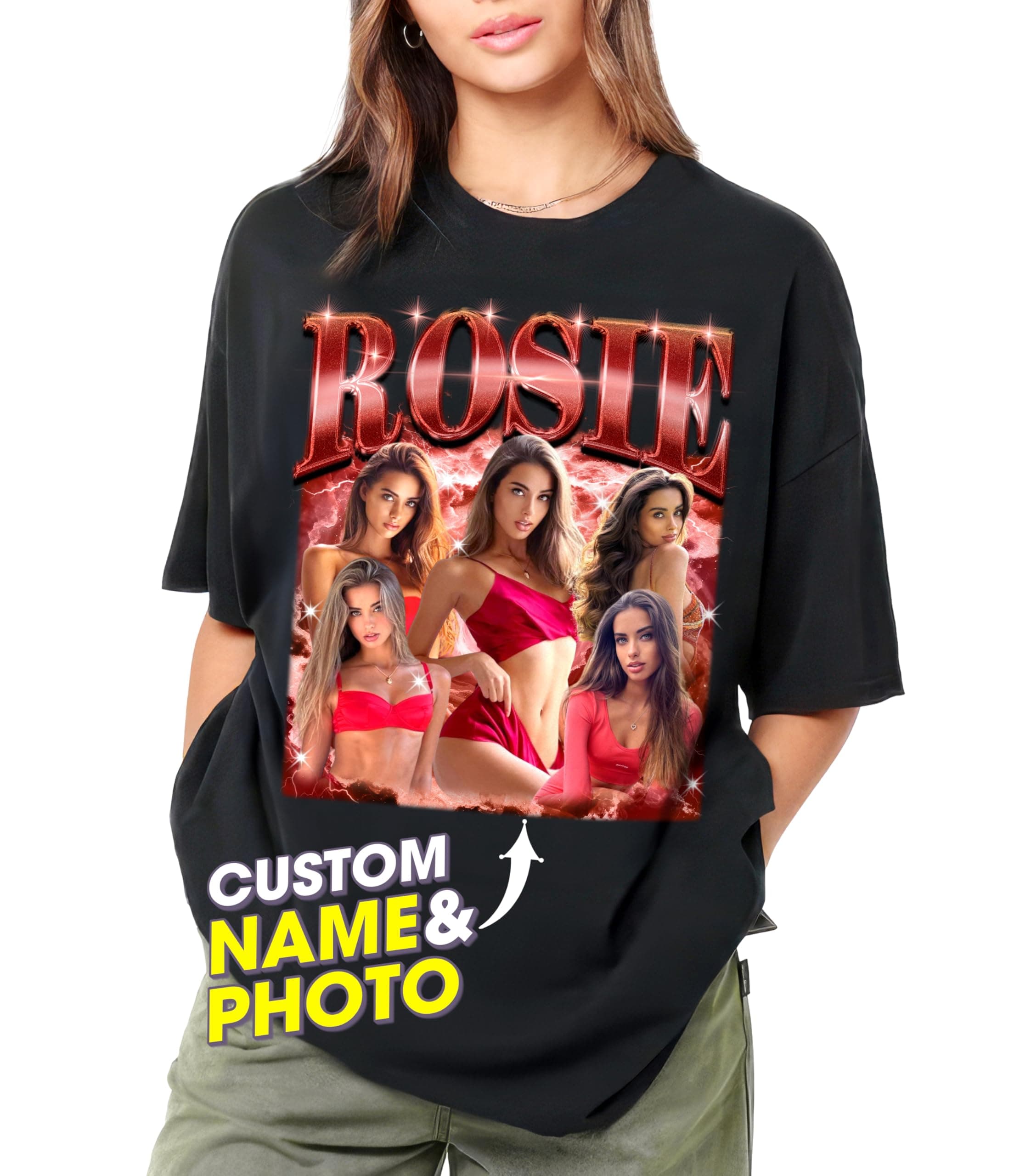 JIX & JOKY Custom Your Own Bootleg Rap Tee Custom Girlfriend Face Shirt for Boyfriend Vintage Birthday Valentine Shirt