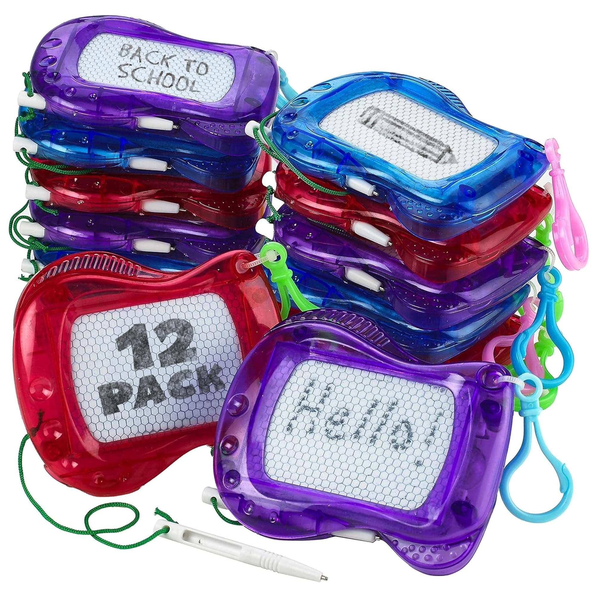 Mini Magnetic Drawing Board for Kids - (Pack of 12) Backpack Keychain Clip, Erasable Sketch Pad for Kids, Drawing Pad for Boys and Girls, Birthday Party Favour, Goodie Bag Filler