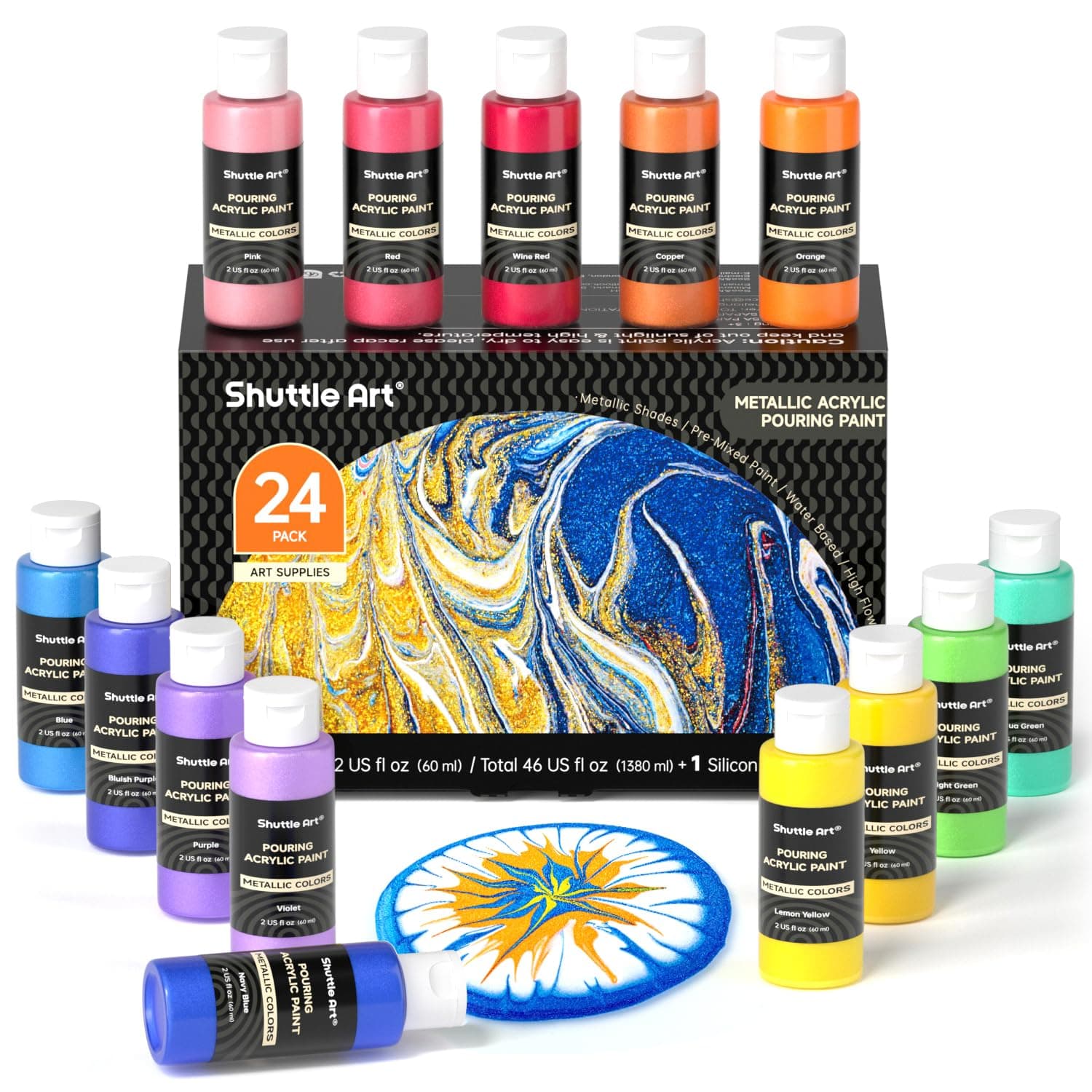 24 Colours Metallic Pouring Acrylic Paints