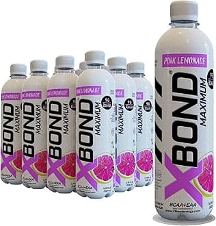 X-BOND Maximum Recovery Amino Drink, Non-Carbonated, 9g BCAA + EAA, Electrolytes, Sugar Free, 38 Calories, 16 fl oz (473ml), Pack of 12 (Full Box 12 Bottles, Pink Lemonade)