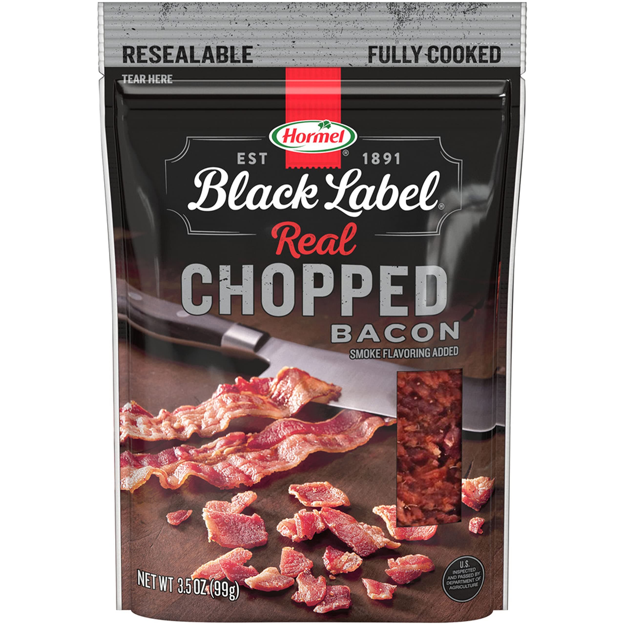 HORMEL BLACK LABEL Snacks Pouch - Chopped Bacon, Fully Cooked Bacon, Snack Bags, 3.5 oz Pouch