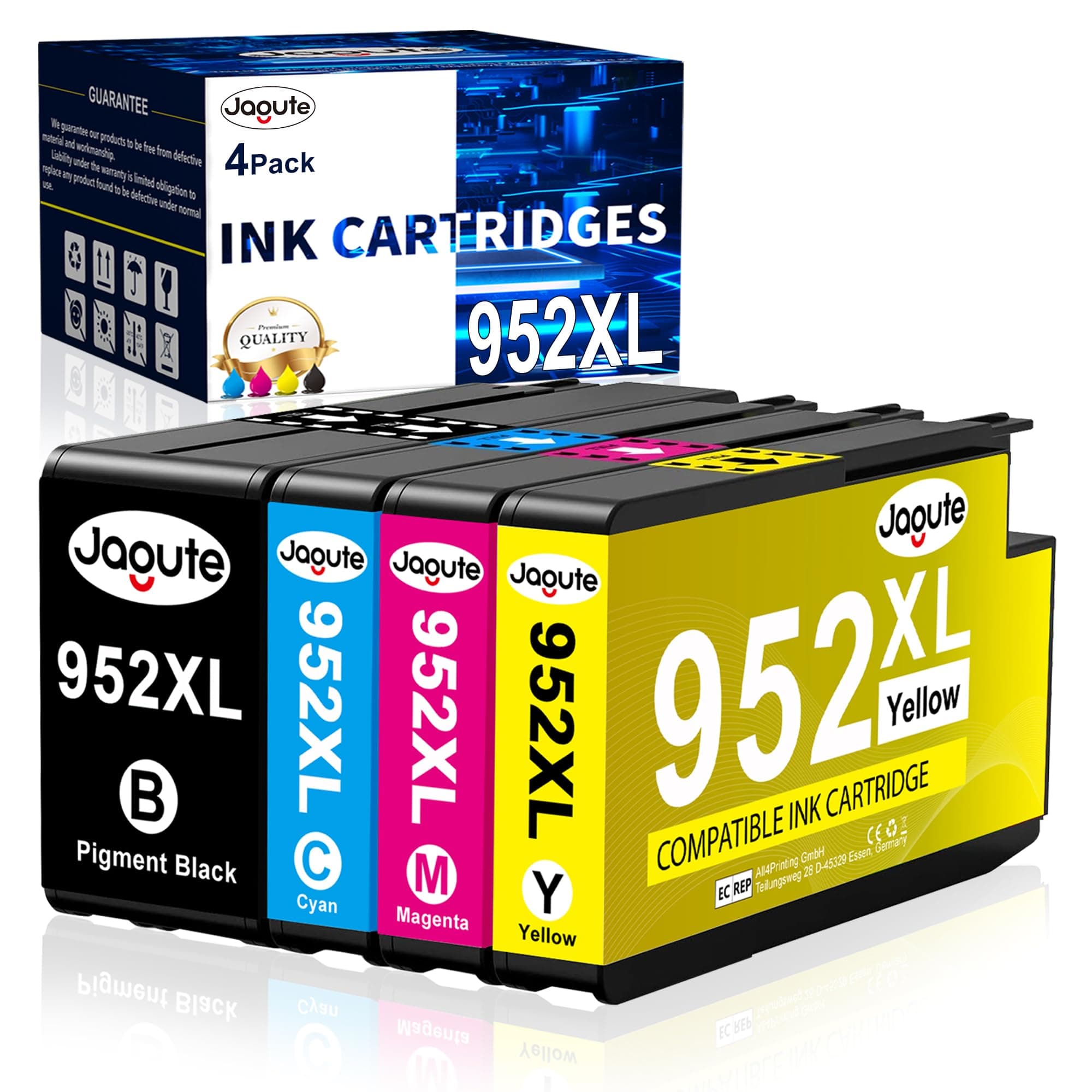 952XL Ink Cartridges Combo Pack (with Chip) High Yield Compatible Replacement for HP 952 XL Cartridges to Work with HP OfficeJet Pro 8720 8710 7740 8730 8715 8702 7720 8725 Printer,4-Pack(BK,C,M,Y)