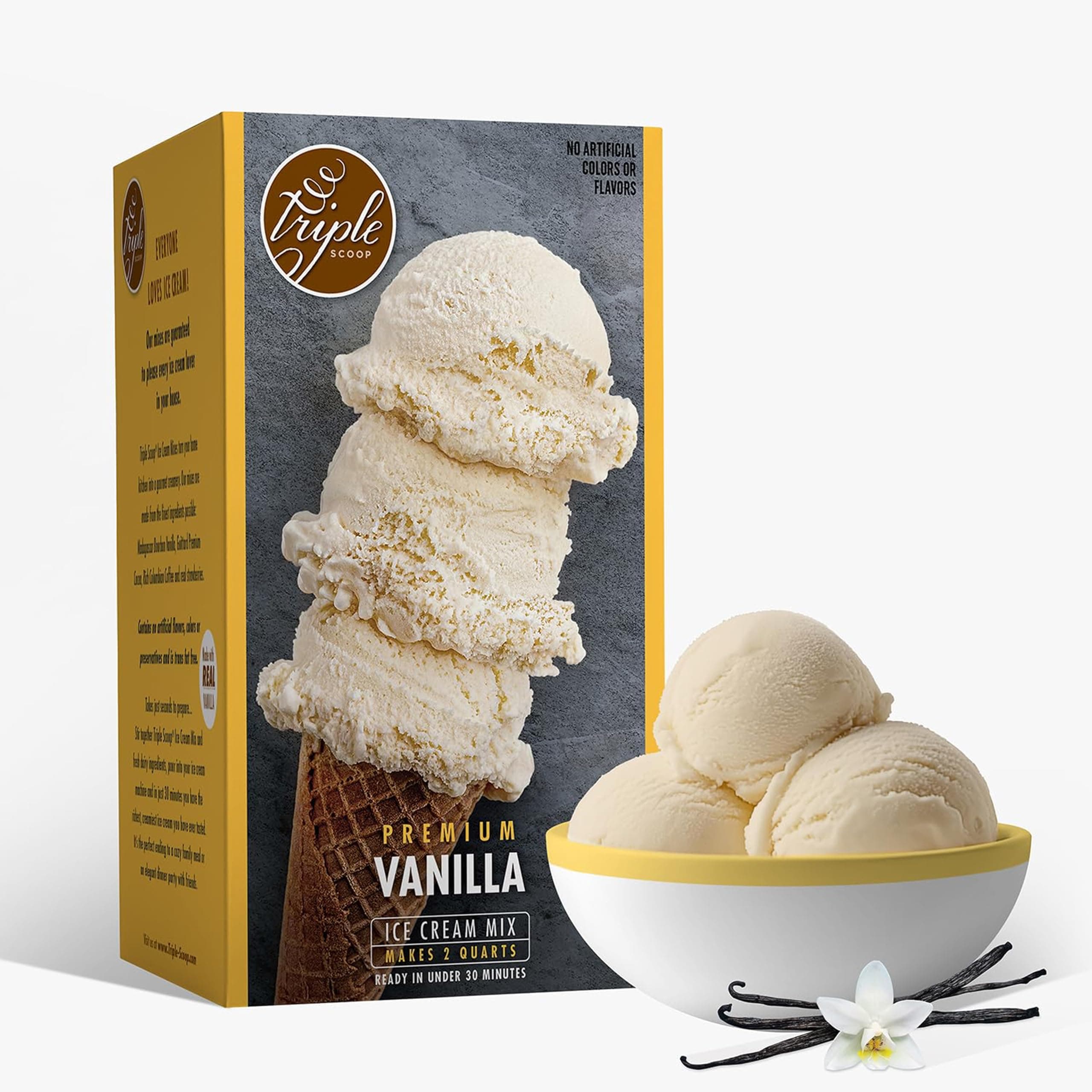 Triple Scoop - Premium Vanilla Ice Cream Mix For Ice Cream Maker. Simple, Easy, Delicious. From Gourmet Mix To Maker in 5 Minutes, Makes 2 Creamy Quarts. Made in USA. (1 Pack, Vanilla)