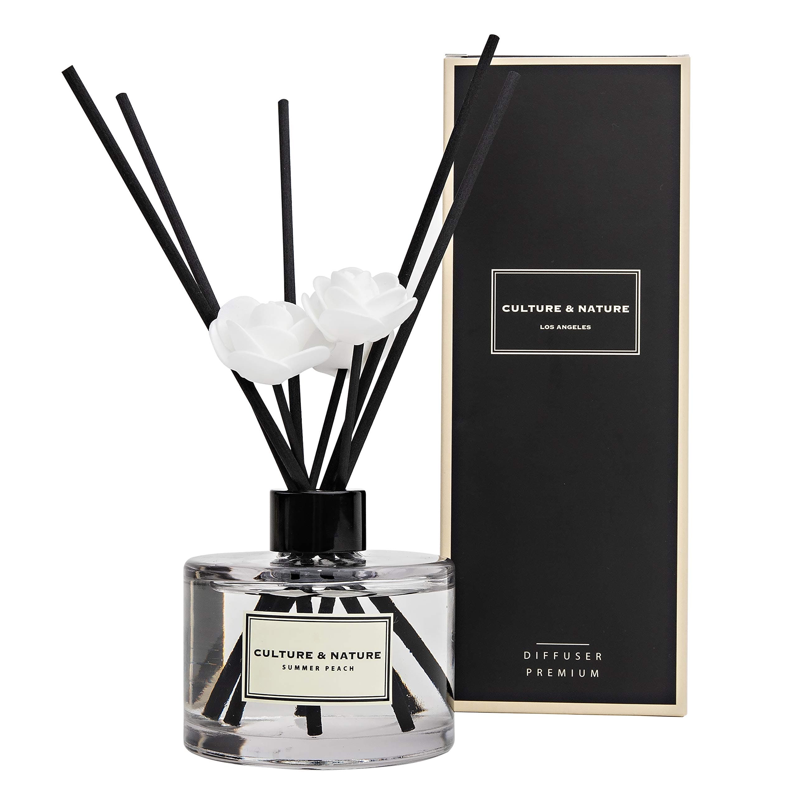 CULTURE & NATURE Reed Diffuser Set 6.7oz (200ml) Summer Peach Scented Diffuser with Sticks Home Fragrance Reed Diffuser for Bathroom Shelf Decor
