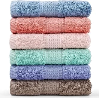Cleanbear Face-Cloth Washcloths Set,100% Cotton, High Absorbent, 6-pack 6 Colors, Size13"x13"-deep color