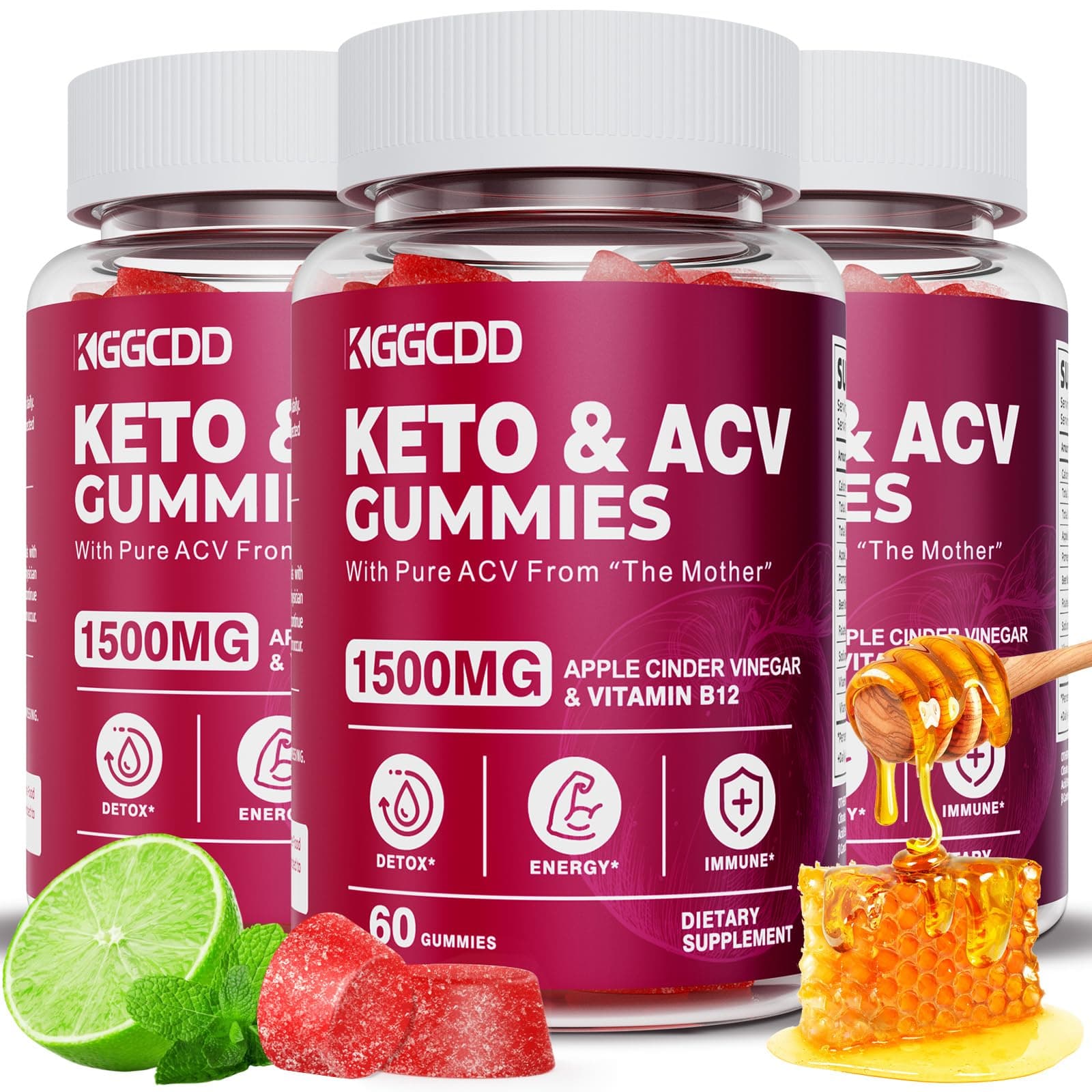 (3 Pack) Keto ACV Gummies Extreme 1500MG Keto Gummies Apple Cider Vinegar Formulated with Pomegranate Beet Juice Powder B12 Vegan Non GMO 180 Gummys