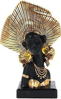 African Statues for Home Decor, Sculptures Decorations for Living Room, 10.5'' African Lady Art Bust Figurines, Black Vintage Aesthetic Ornament for Shelf and Tables, Décor Accents Gifts for Women
