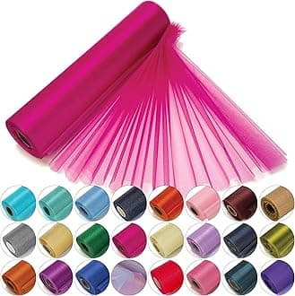 Trimming Shop 29cm x 25m Roll of Organza Sheer Fabric - Elegant Decorative Cloth for Wedding Chair Bows, Table Runners, Party Favours - Crafting Supplies for Ribbons, Dress Accents,and Bags, Hot Pink