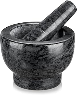 Marble Mortar and Pestle Set - 5.1 Inch Pestle & 1.25-Cup Capacity, Heavy Duty Grinder & Crusher for Spices, Herbs, Pills, Pestos - Polished Natural Marble Stone Kitchen Tool