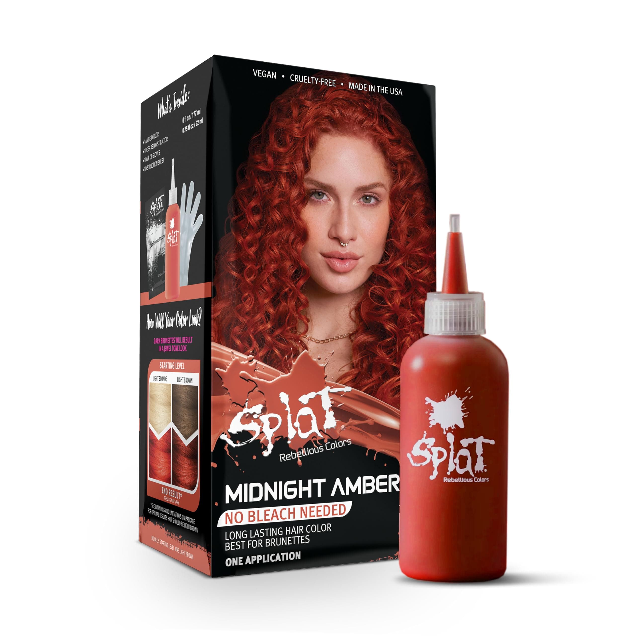 Splat Midnight Amber Semi Permanent Hair Dye Kit, 1 Application, Includes Deep Reconstructor Conditioner, Lasts 30 Washes, No Bleach Required, Vegan & Cruelty Free Hair Color