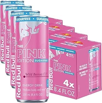 Red Bull Pink Edition Sugar Free Energy Drink, Wild Berries, 8.4 fl. oz., Pack of 16 cans, with 80mg Caffeine, Taurine & B Vitamins