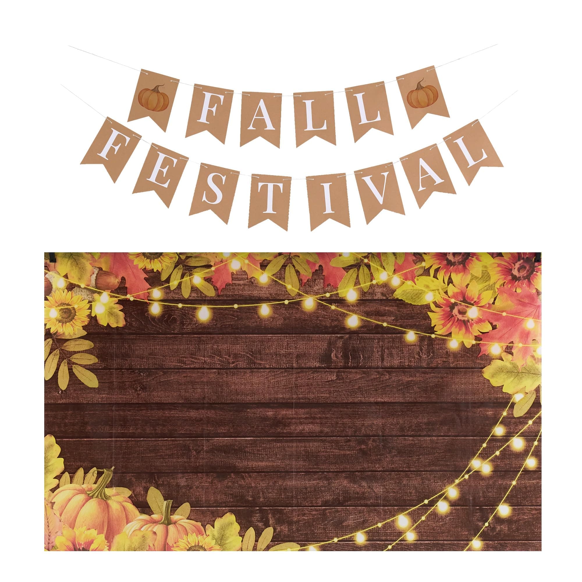 Funnytree Fall Festival Decor Props Kit - a 5.9 x 3.6 FT Backdrop/Cards/Ribbon/Balloon - Party Supply Set for Photo Booth Background