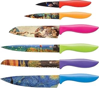 Masterpiece Knife Set - 6-Piece Stainless Steel Kitchen Knives Set with Stunning Artistic Designs- Great House Warming Gift for Women or Men - Unique Kitchen Knife Set Gift