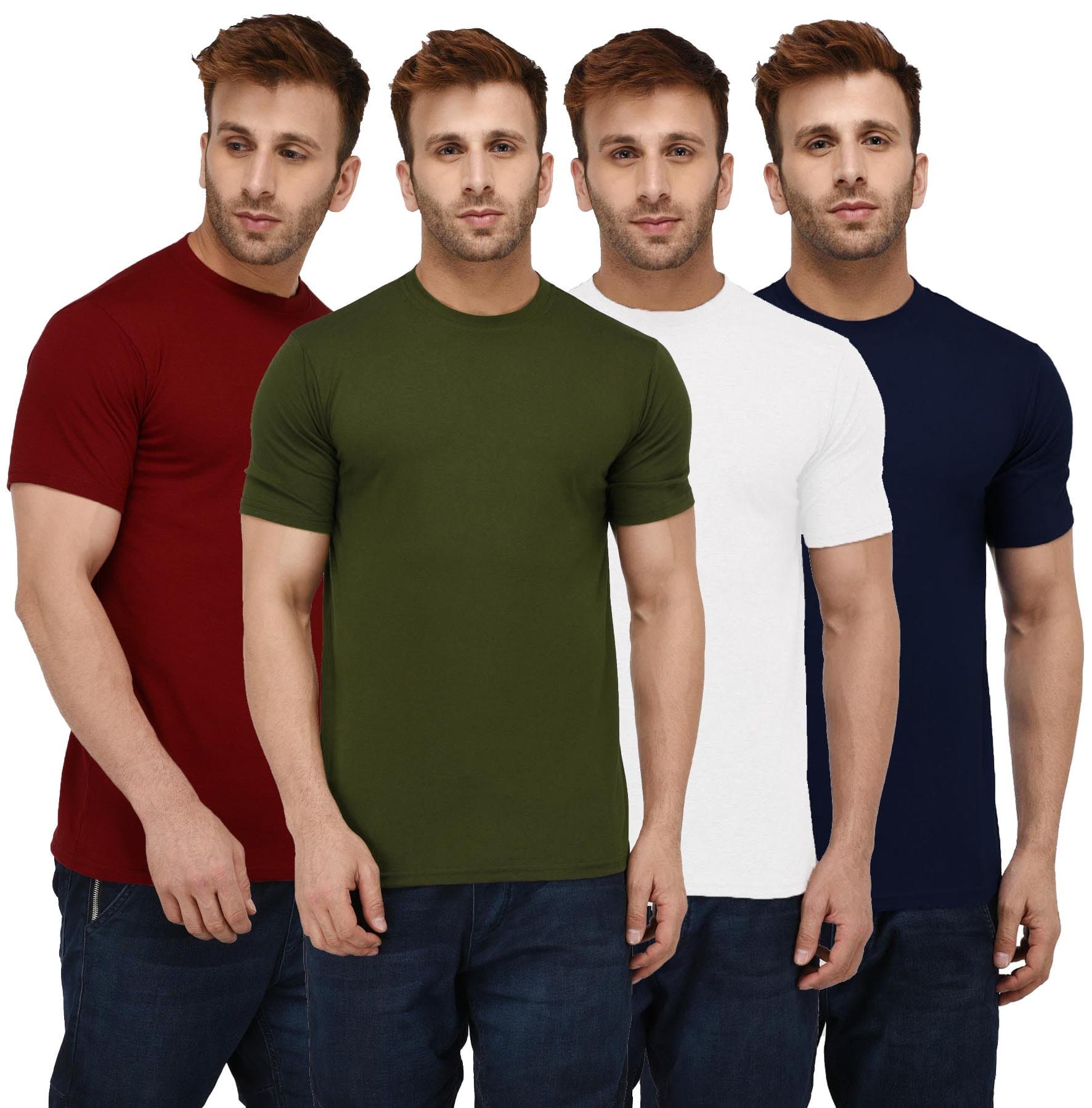 London HillsMen's Cotton Blend Regular Fit Solid Round Neck Half Sleeve T-Shirts - Pack of 4