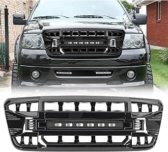 AMERICAN MODIFIED Front Grille Compatible with 2004-2008 Ford F150, Replacement Mesh Grill with Off Road LED Light Bar Glossy Black