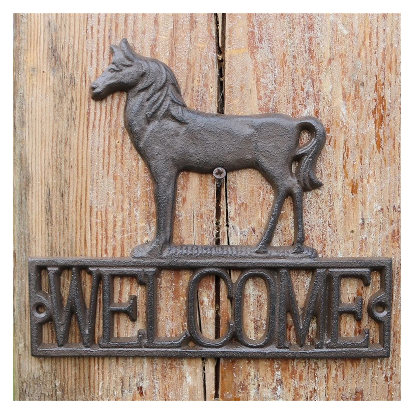 Welcome Sign Wall Mounted Welcome Sign - Rustic Horse Cast Iron WELCOME Signs Placons Farmhouse Handmade Retro Home Garden Wall Decor Figurines Animals C