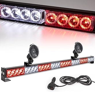 Led Strobe Light Bar 35.5 IN 13 Flash Patterns 32 Led Warning Lights Emergency Traffic Advisor Directional Hazard Warning Flashing Safety Light Bar with Cigar Lighter(35.5 Inch, Red/White)