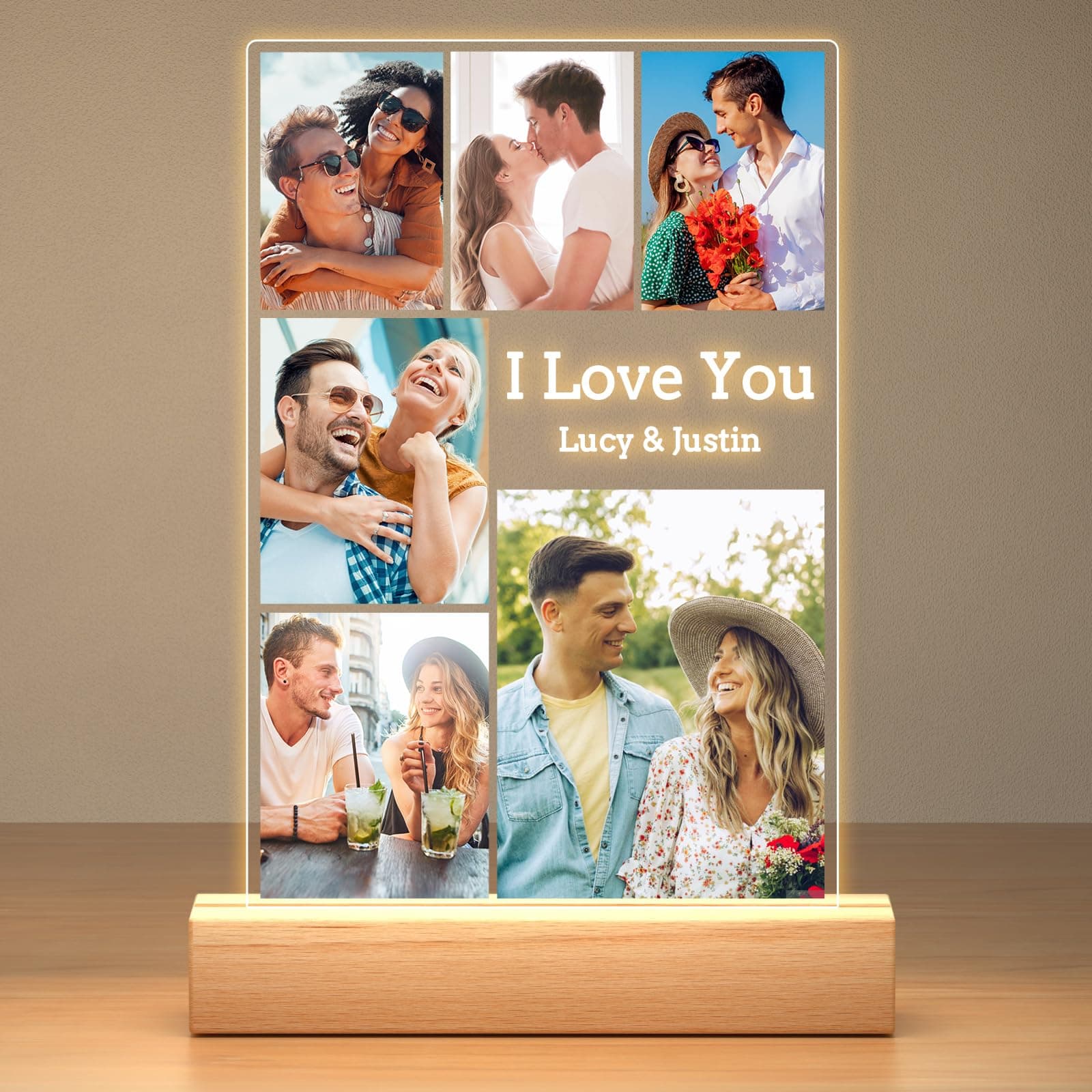 Personalised Photo Picture Frame, Custom Photo Frame with Night Light, Customised Picture Frames, Personalised Christmas Anniversary Couple Gifts for Women Men Him Her Girlfriend Boyfriend