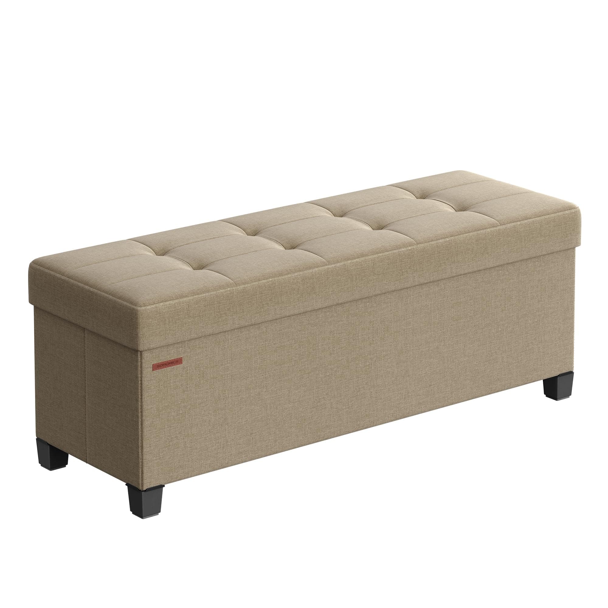 SONGMICS Storage Ottoman Bench, Foldable Foot Rest with Legs, 15 x 43 x 15.7 Inches, End of Bed Bench, Storage Chest, Load up to 660 lb, for Living Room, Bedroom, Entryway, Camel Brown ULSF018K01