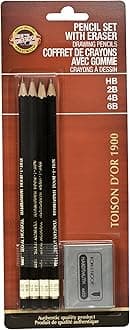 Koh-I-Noor Toison d'Or Graphite Pencil and Kneaded Eraser Set, 4 Degrees, 4 Pencils Per Pack (FA1900.4SET)