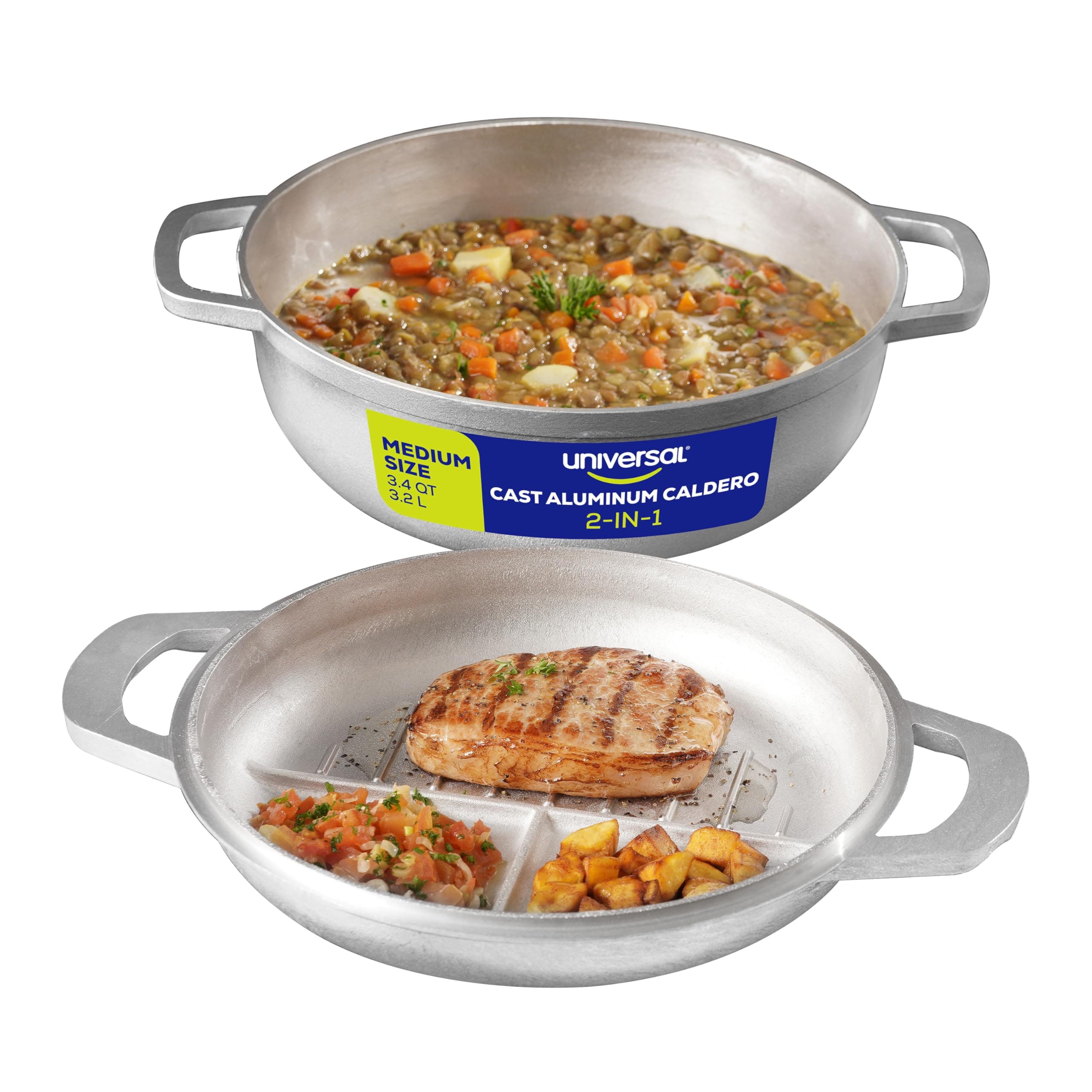 Universal 2-in-1 Caldero (9.4 inch/24 cm), Versatile Dutch Oven Pot with Lid, Premium Cast Aluminum with Dual-Function Lid for Searing Meats, Compact Pots for Stews & Rice