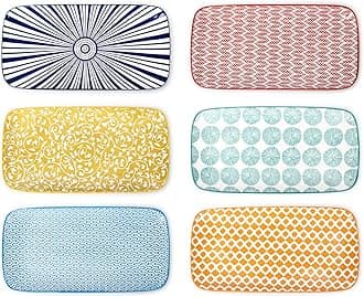 Selamica Ceramic Serving Platters, 12 Inch Serving Trays for Party Entertaining, Large Rectangular Serving Plates, Set of 6, Assorted Colors