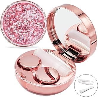 Contact Lens Case, Cute Travel Size Eye Colored Contacts Lenses Applicator Remover Tool Kit with Mirror Solution Bottle for Daily Outdoor (Rose Gold)