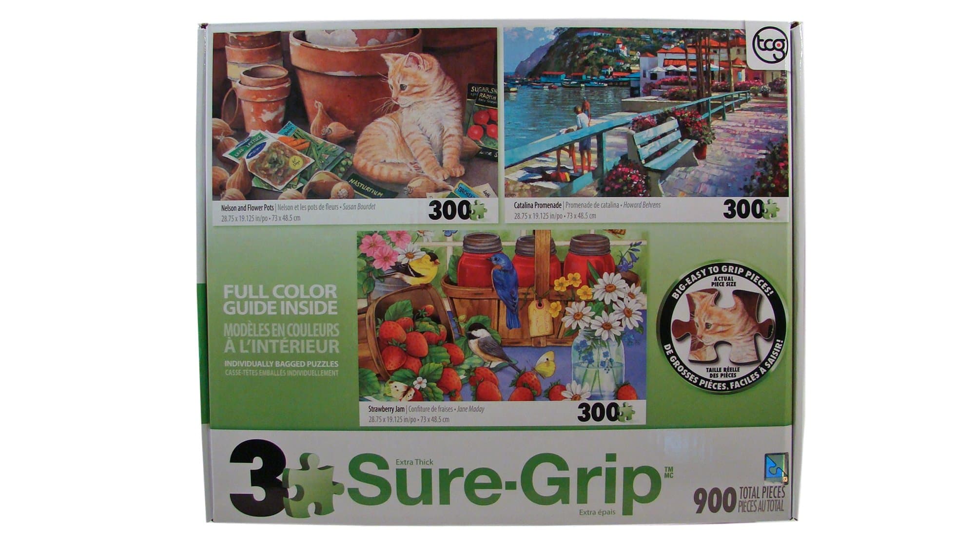 Sure-Grip 3 Pack Jigsaw Puzzles 300 Pieces Each - Nelson & Flower Pots - Catalina Promenade - Strawberry Jam