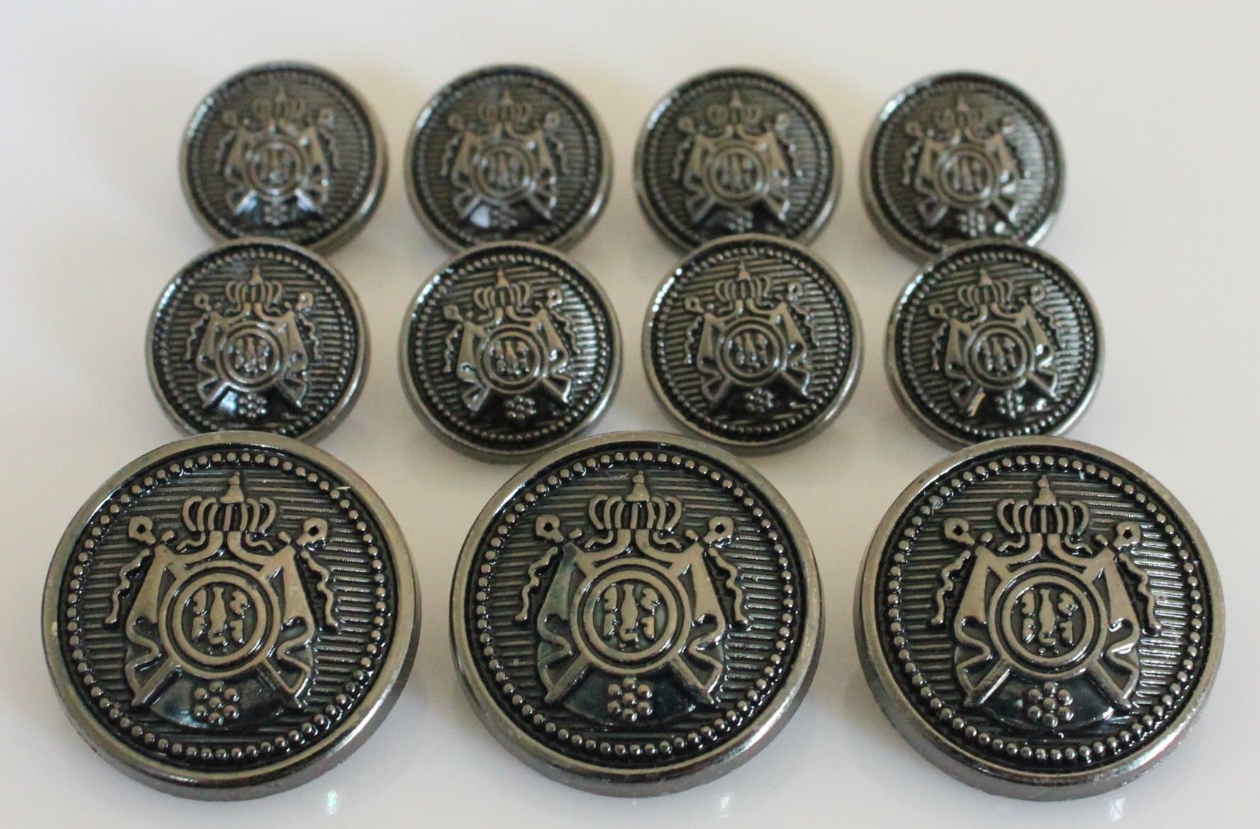 11 Pieces Antiqued Black Silver Metal Blazer Button Set - Crown Phoenix - for Blazer, Suits, Sport Coat, Uniform, Jacket