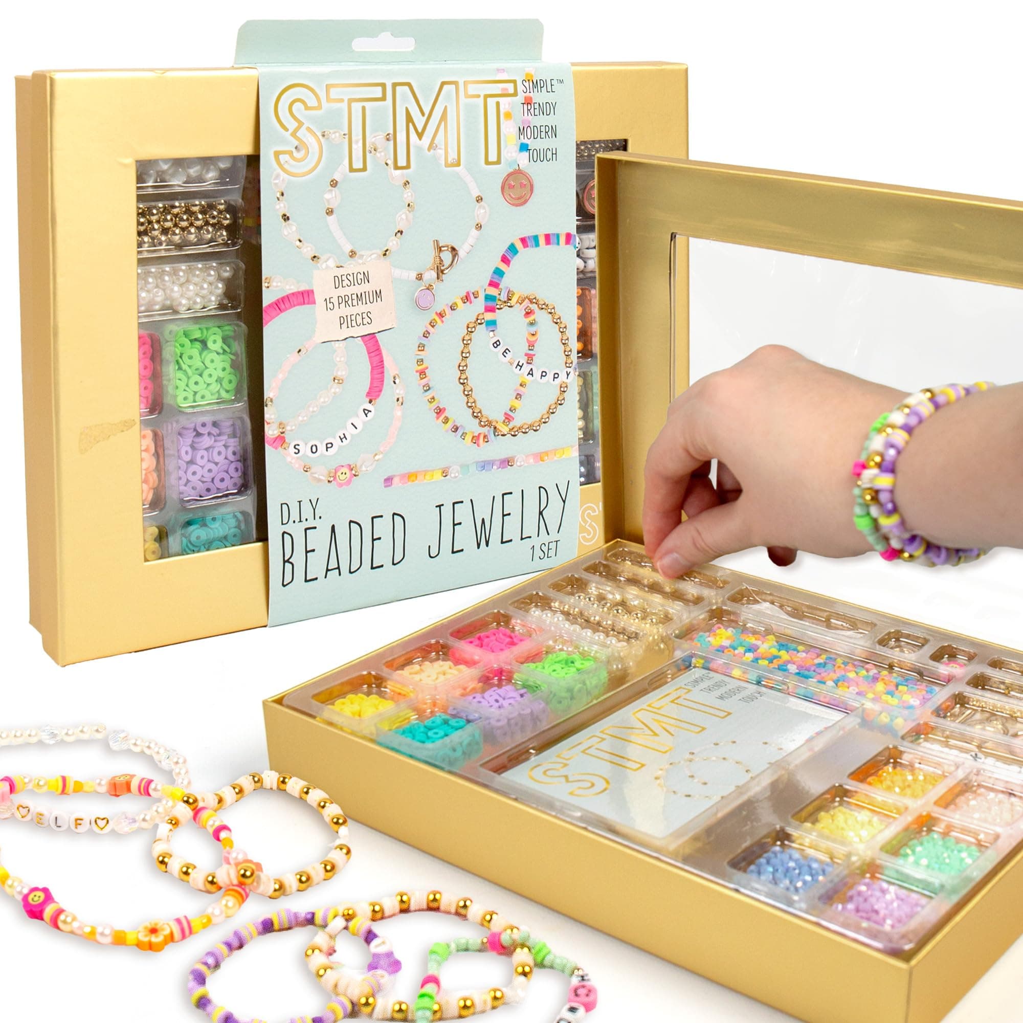 DIY Beaded Jewelry Kit - Makes 15 Premium Pieces, Includes Bracelet Making Supplies, Letter Beads, Enameled Charms, Great Teen Girl Gifts