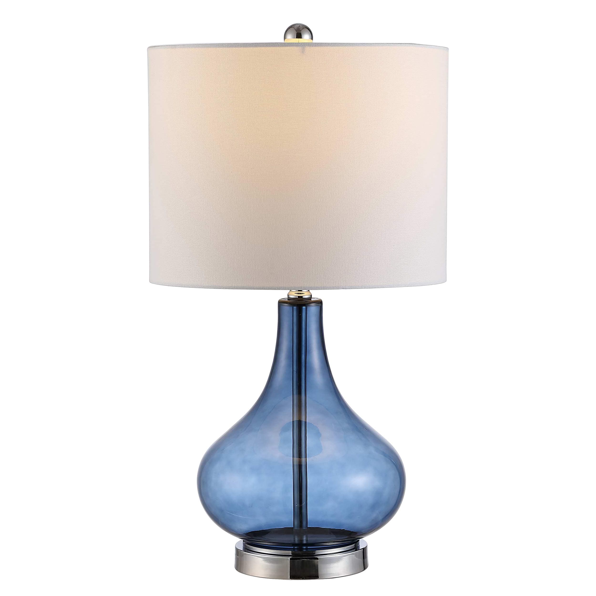 Lighting Collection – Brooks Modern Blue Glass 24-Inch Table Lamp, LED Bulb Included, Bedroom Living Room Home Office Nightstand Desk (TBL4254B)