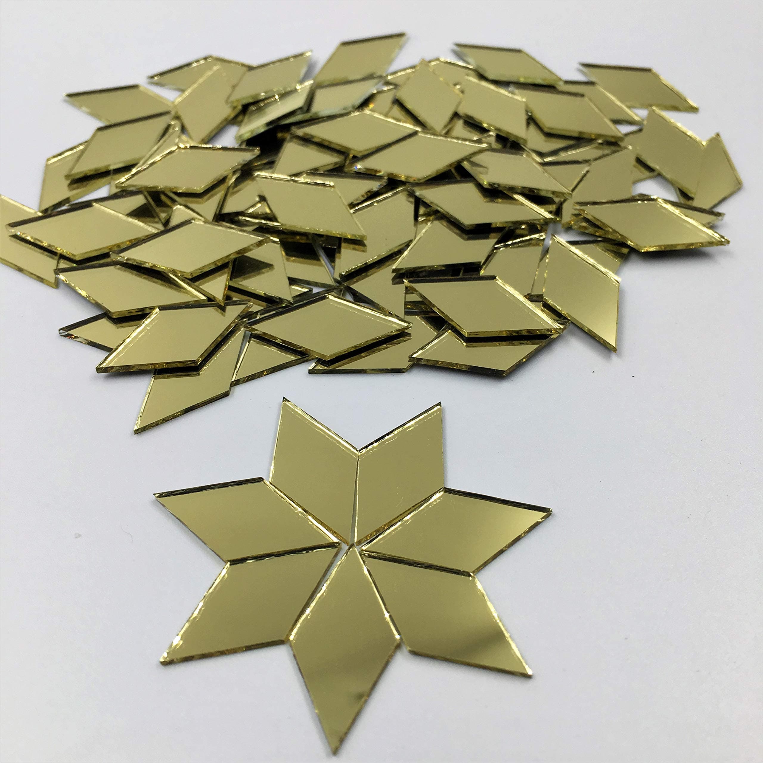 1" x 1/2" Diamond Shape Mirror Mosaic Tiles Gold Colored Craft Mirror Pieces (Pack of 100)