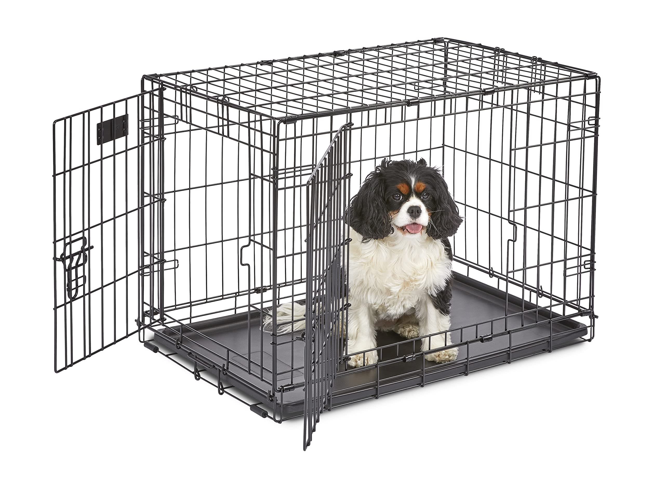 MidWest Homes for Pets 76 cm Two-Door iCrate Folding Dog Crate with Divider Panel, Leak-Proof Tray & Secure Latches – Metal Wire Kennel for Medium Breeds – Portable, Durable & Easy to Assemble