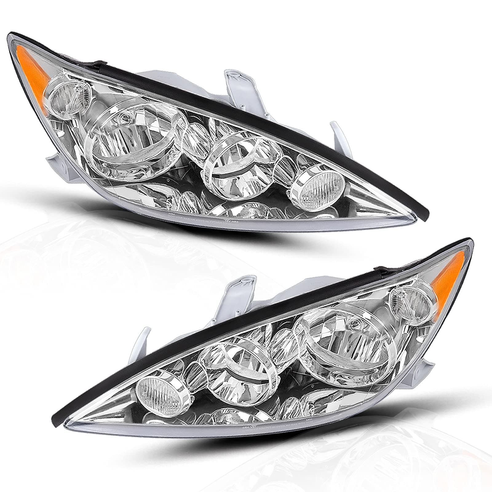 AUTOSAVER88 Headlight Assembly Compatible with 2005-2006 Camry US Built LE & XLE Chrome Housing with Amber Reflector Clear Lens