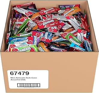 Airheads Mini Bars, Six Assorted Fruit Flavors, Easter Candy Bulk, Easter Basket Essentials Stuffers, Individually Wrapped Taffy, 25 Pound Box