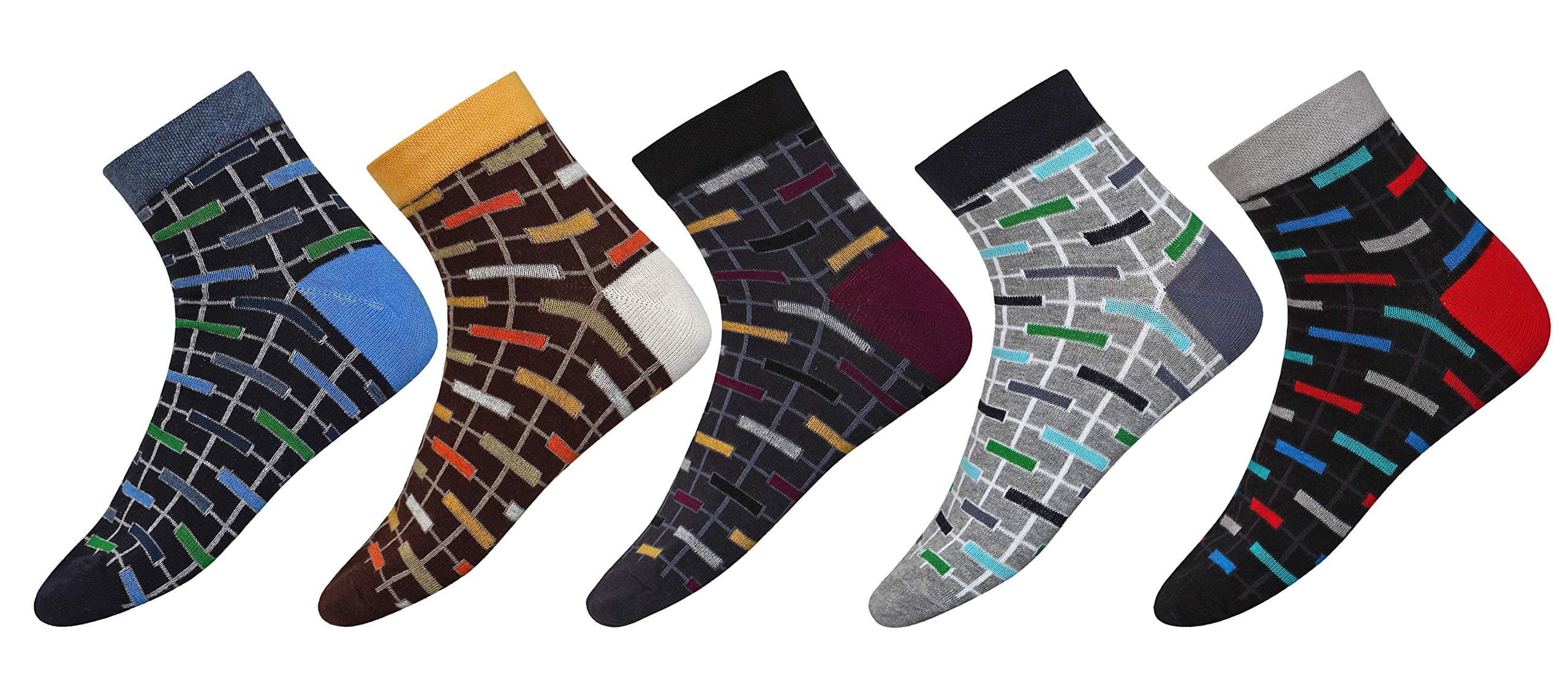 SIDEWOK Men's Cotton Printed Ankle/Half-Length Socks (Multicolour, Free Size) -Combo of 5 Pair(SCS-HL-08-P-05)