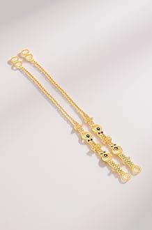 Jewar Mandi Earrings Kan Chain Gold Tone Handmade Meena Work & Box Design Gold Plated Kanoti Ear to Hair Accessory Ear Thread for Women & Girls