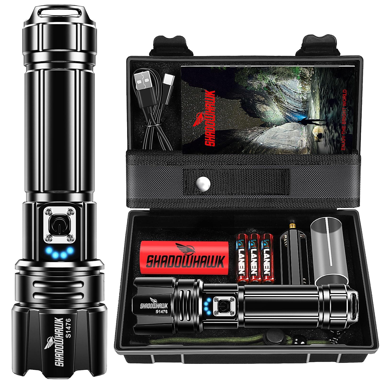 Flashlight Led USB Rechargeable, 20000 lumens Torch Light XHP70.2, Super Bright Tactical Flashlights, IP67 Waterproof Zoomable, for Outdoor Camping Hiking Emergency(with Battery)