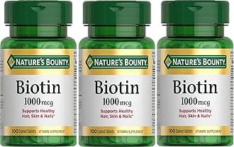 Nature's Bounty Biotin 1000 mcg Tablets, Strawberry, 100 Count, Pack of 3