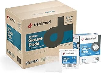 Dealmed 2’’ x 2’’ Sterile Gauze Pads (100 Count) Disposable and Individually Wrapped Medical Gauze Pads, Wound Care Product for First Aid Kit and Medical Facilities (Case of 24)