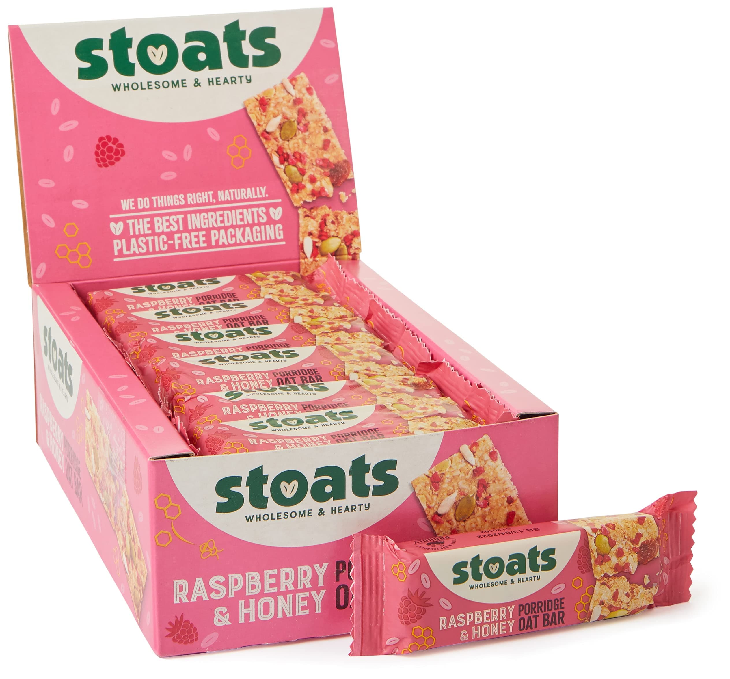 Stoats Raspberry and Honey Porridge Oat Bars, 50 g (Pack of 18)
