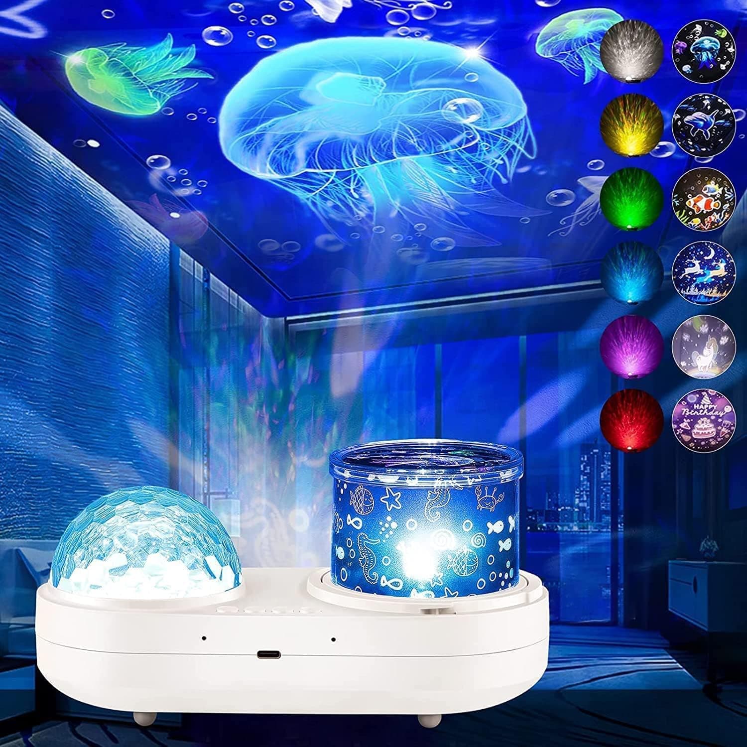 Ocean Projector Night Light, 360°Rotating Kids Night Light with 7 Films and Timer Sensory Lights, Bedroom and Ceiling Projector, Gifts for Children and Adults