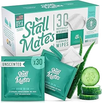 Wipes - Flushable Wipes, Individually Wrapped, Travel Friendly, Unscented with Cucumber, Vitamin-E & Aloe, (30 on-the-go singles)