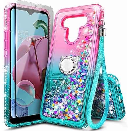 NGB SupremacyCompatible with LG Stylo 6 Case with Ring Holder/Wrist Strap, Premium Defender Shockproof Dual Layer Hybrid Case Cover (Rose Gold)