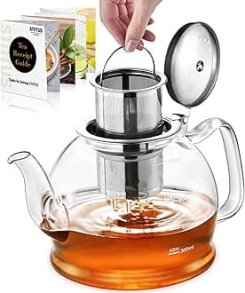 Glass Teapot, 1200 ml Tea Pot, STNTUS Glass Teapot with Infuser, Tea Pot Infusers for Loose Tea, Borosilicate Teapots with Strainer, Teapot for 4-6 Cups