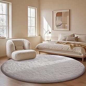 Ophanie Round Rug 4Ft White Circle Area Rug, Aesthetic Room Decor, Fluffy Fuzzy Bedroom Carpet, Plush Soft Shaggy Living Room Rugs for Kids Home Decor, Nursery